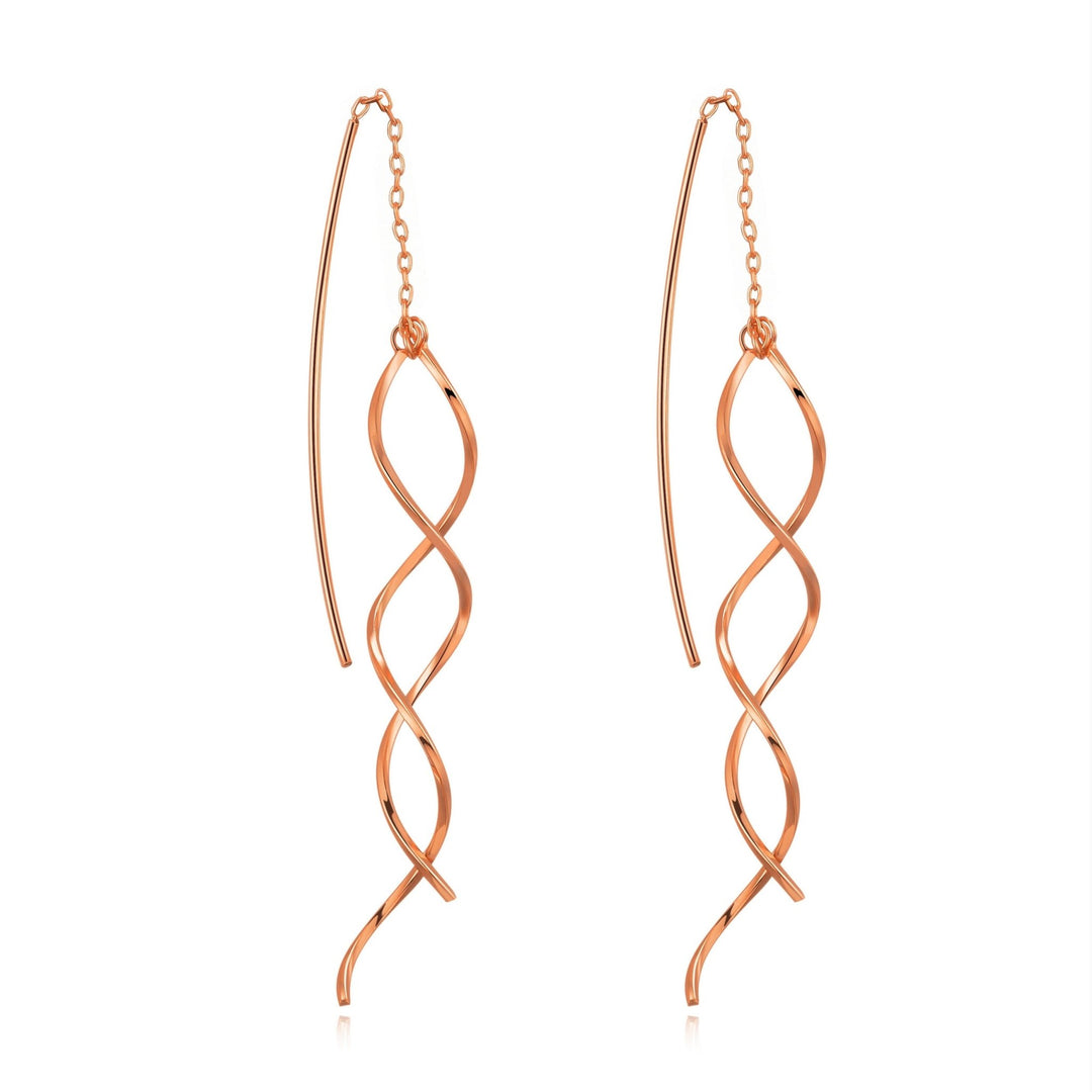 Rose Gold Plated Spiral Thread Earrings - Philip Jones Jewellery