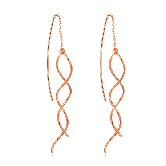 Rose Gold Plated Spiral Thread Earrings - Philip Jones Jewellery