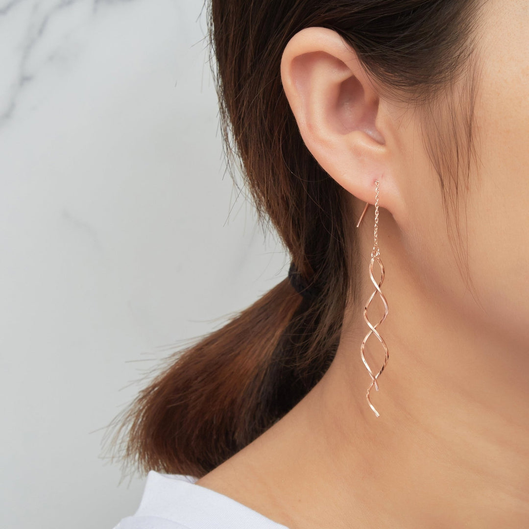 Rose Gold Plated Spiral Thread Earrings - Philip Jones Jewellery