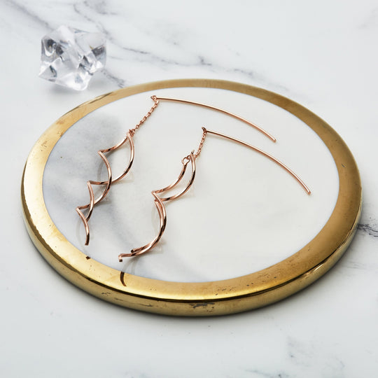Rose Gold Plated Spiral Thread Earrings - Philip Jones Jewellery