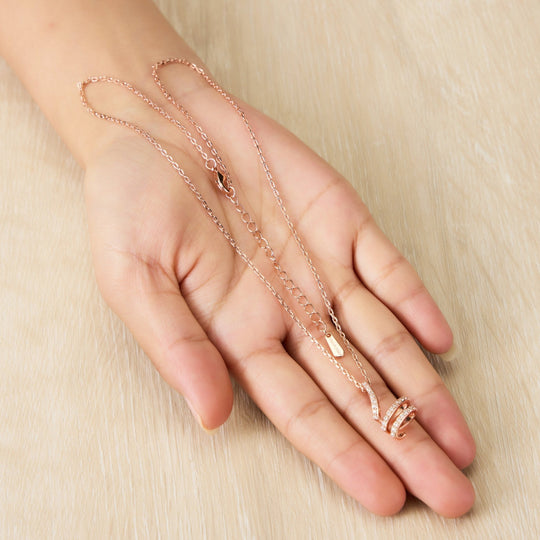 Rose Gold Plated Spiral Twist Necklace Created with Zircondia® Crystals - Philip Jones Jewellery