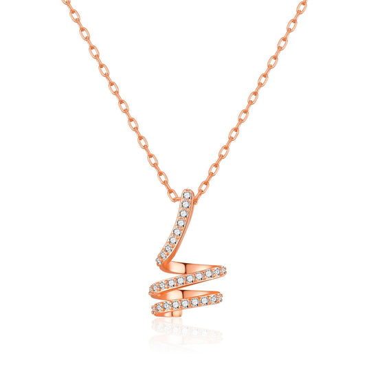 Rose Gold Plated Spiral Twist Necklace Created with Zircondia® Crystals - Philip Jones Jewellery