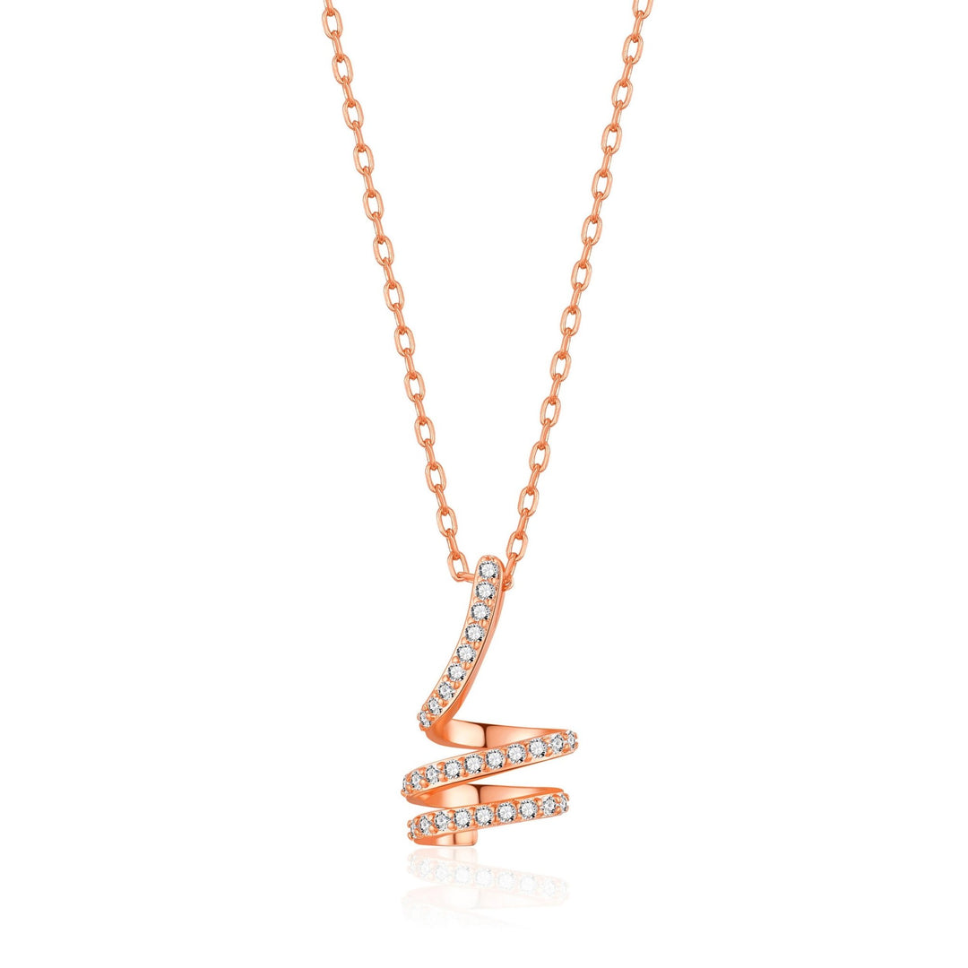 Rose Gold Plated Spiral Twist Necklace Created with Zircondia® Crystals - Philip Jones Jewellery