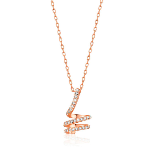Rose Gold Plated Spiral Twist Necklace Created with Zircondia® Crystals - Philip Jones Jewellery