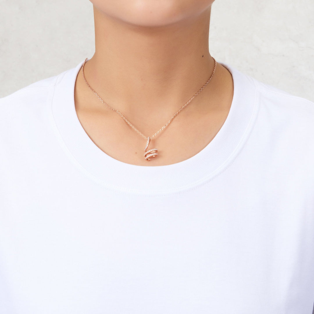 Rose Gold Plated Spiral Twist Necklace Created with Zircondia® Crystals - Philip Jones Jewellery