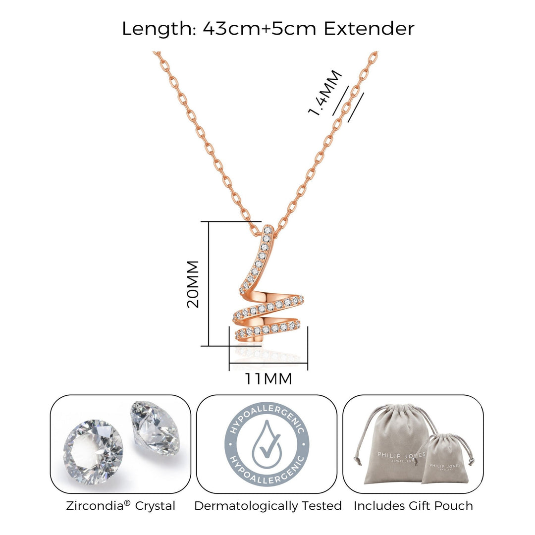 Rose Gold Plated Spiral Twist Necklace Created with Zircondia® Crystals - Philip Jones Jewellery
