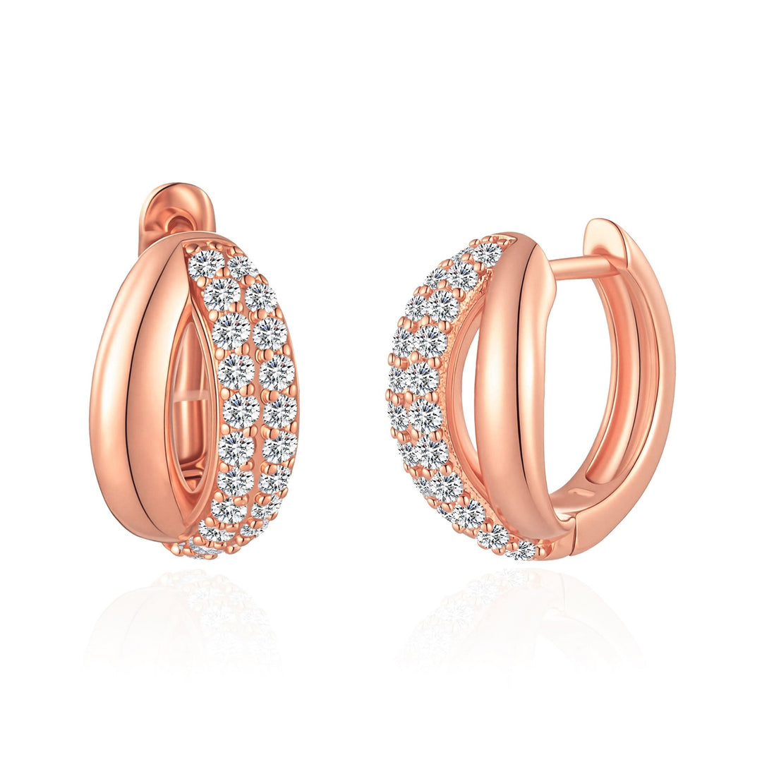 Rose Gold Plated Split Huggie Hoop Earrings Created With Zircondia® Crystals - Philip Jones Jewellery