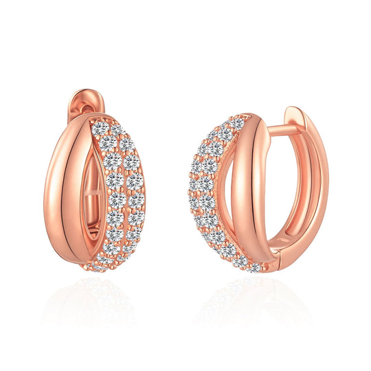 Rose Gold Plated Split Huggie Hoop Earrings Created With Zircondia® Crystals - Philip Jones Jewellery