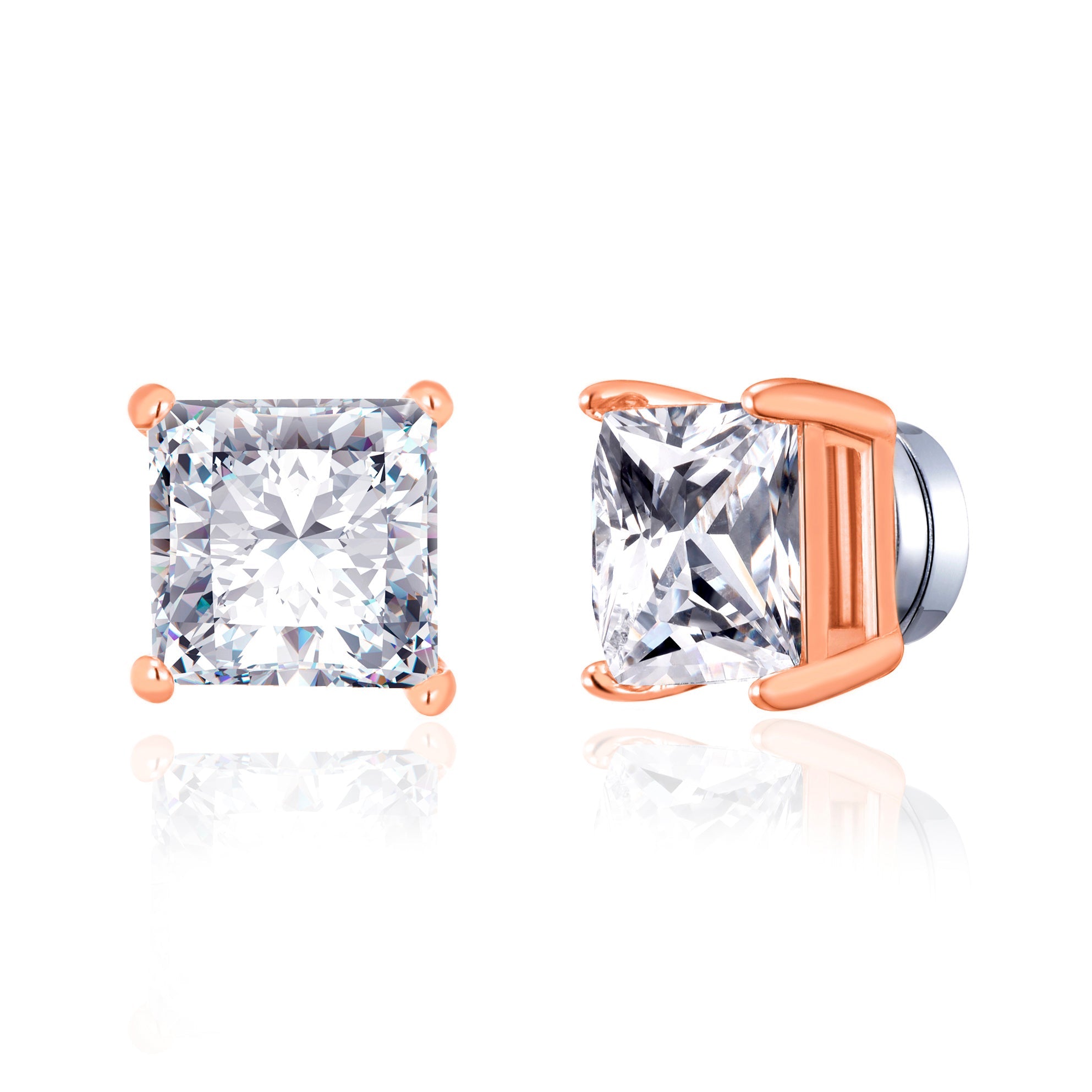 Rose Gold Plated Square Magnetic Clip On Stud Earrings Created with Zircondia® Crystals - Philip Jones Jewellery