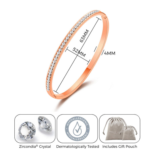 Rose Gold Plated Stainless Steel Channel Set Bangle Created with Zircondia® Crystals (7 Inch) - Philip Jones Jewellery