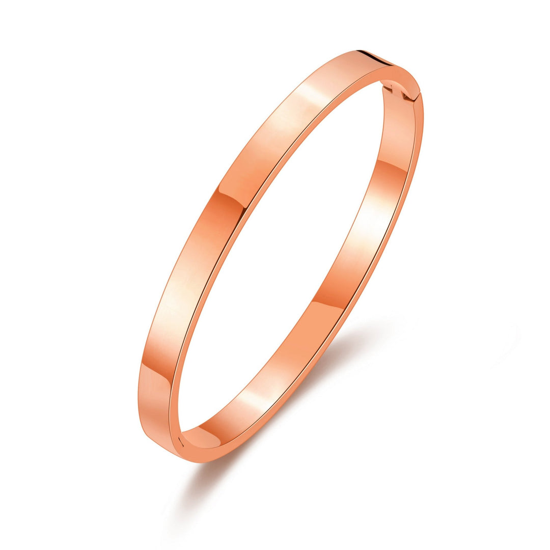 Rose Gold Plated Stainless Steel Polished Bangle (7 Inch) - Philip Jones Jewellery