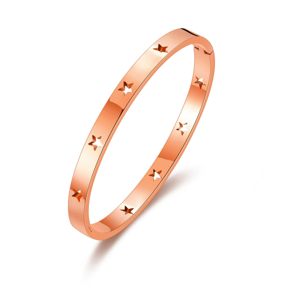 Rose Gold Plated Stainless Steel Star Bangle (7 Inch) - Philip Jones Jewellery