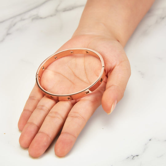 Rose Gold Plated Stainless Steel Star Bangle (7 Inch) - Philip Jones Jewellery