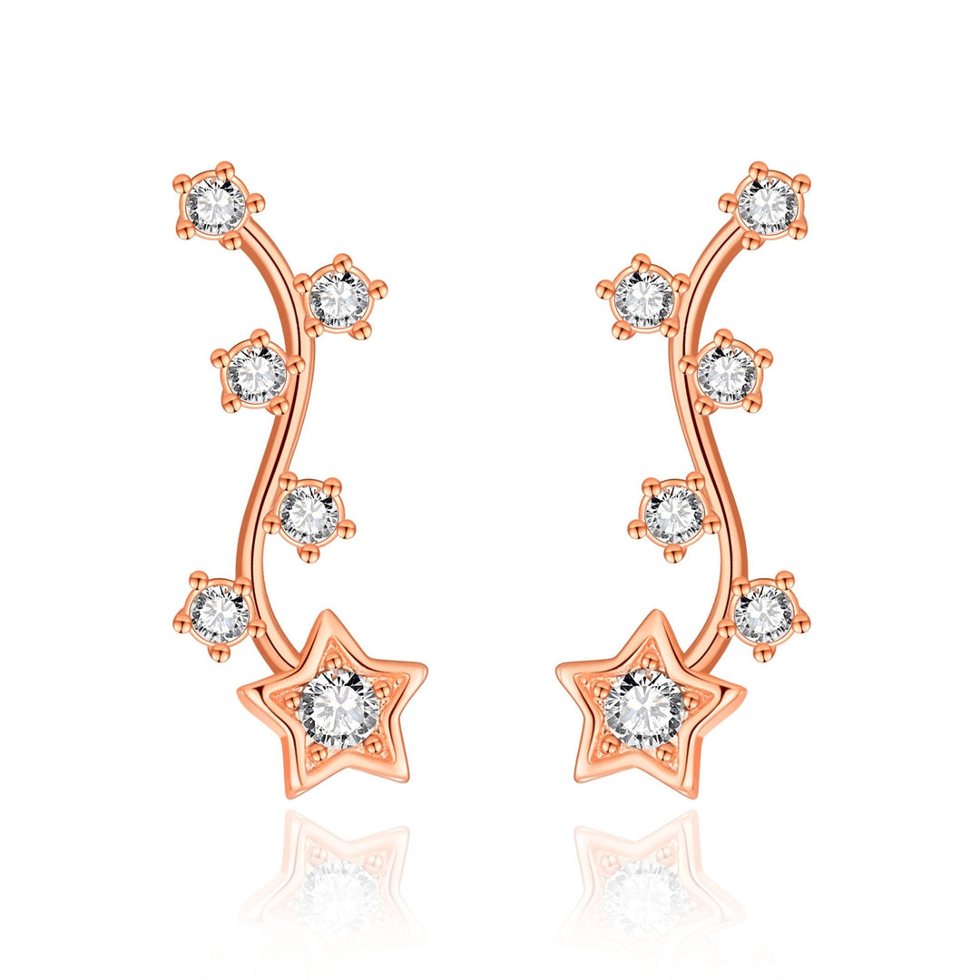 Rose Gold Plated Star Climber Earrings Created with Zircondia® Crystals - Philip Jones Jewellery
