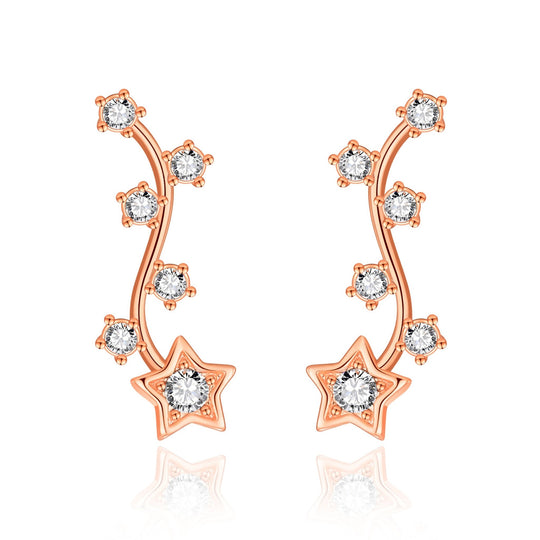 Rose Gold Plated Star Climber Earrings Created with Zircondia® Crystals - Philip Jones Jewellery