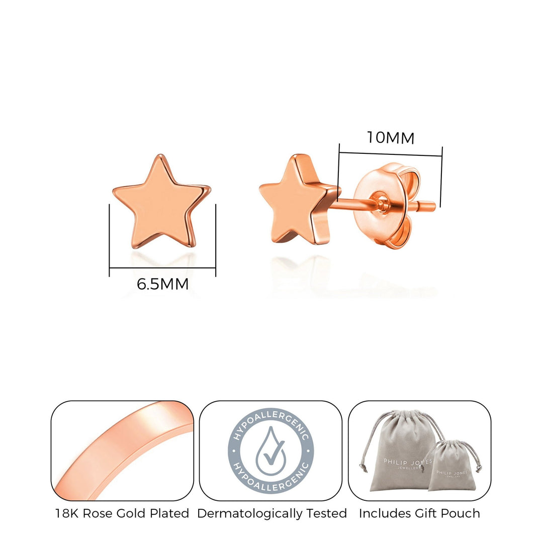 Rose Gold Plated Star Stud Earrings - Philip Jones Jewellery