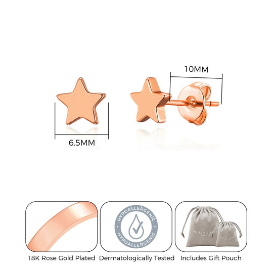 Rose Gold Plated Star Stud Earrings - Philip Jones Jewellery