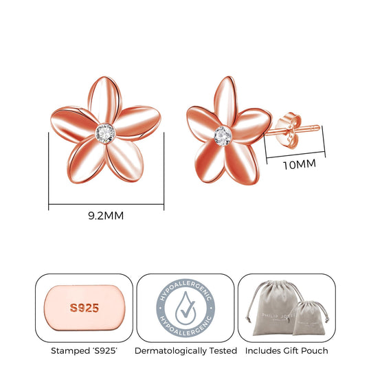 Rose Gold Plated Sterling Silver Flower Earrings Created with Zircondia® Crystals - Philip Jones Jewellery
