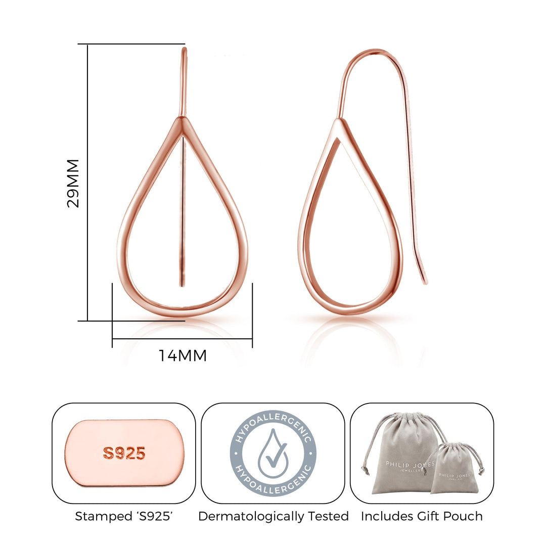 Rose Gold Plated Sterling Silver Open Teardrop Earrings - Philip Jones Jewellery