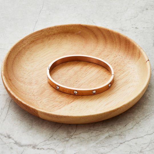 Rose Gold Plated Stud Bangle Created with Zircondia® Crystals (7 Inch) - Philip Jones Jewellery