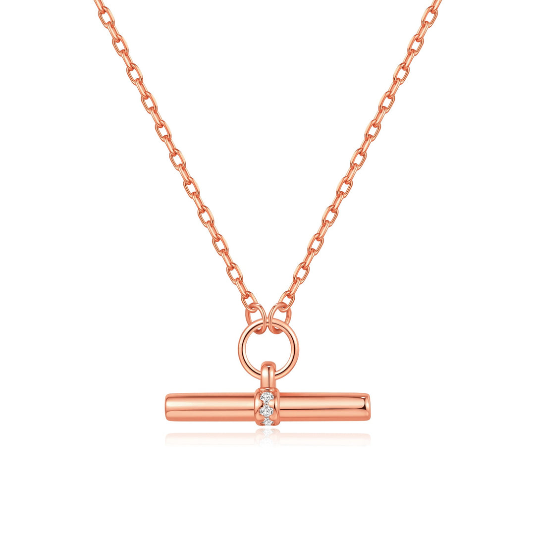 Rose Gold Plated T-Bar Necklace Created with Zircondia® Crystals - Philip Jones Jewellery