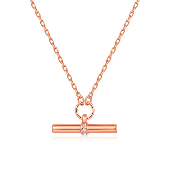 Rose Gold Plated T-Bar Necklace Created with Zircondia® Crystals - Philip Jones Jewellery