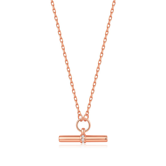 Rose Gold Plated T-Bar Necklace Created with Zircondia® Crystals - Philip Jones Jewellery