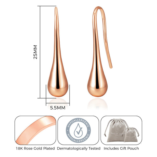 Rose Gold Plated Teardrop Earrings - Philip Jones Jewellery