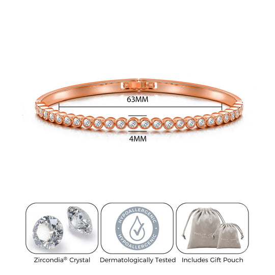 Rose Gold Plated Tennis Bangle Created with Zircondia® Crystals (7 Inch) - Philip Jones Jewellery