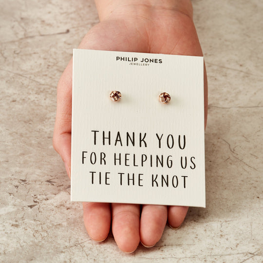 Rose Gold Plated Thank You for Helping us Tie The Knot Earrings with Quote Card - Philip Jones Jewellery