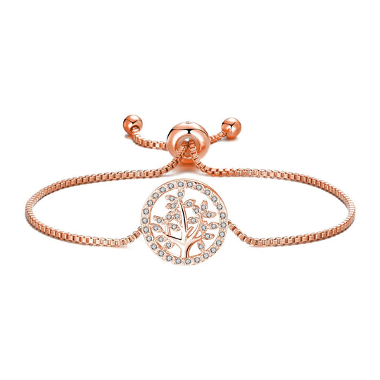 Rose Gold Plated Tree of Life Bracelet Created with Zircondia® Crystals - Philip Jones Jewellery