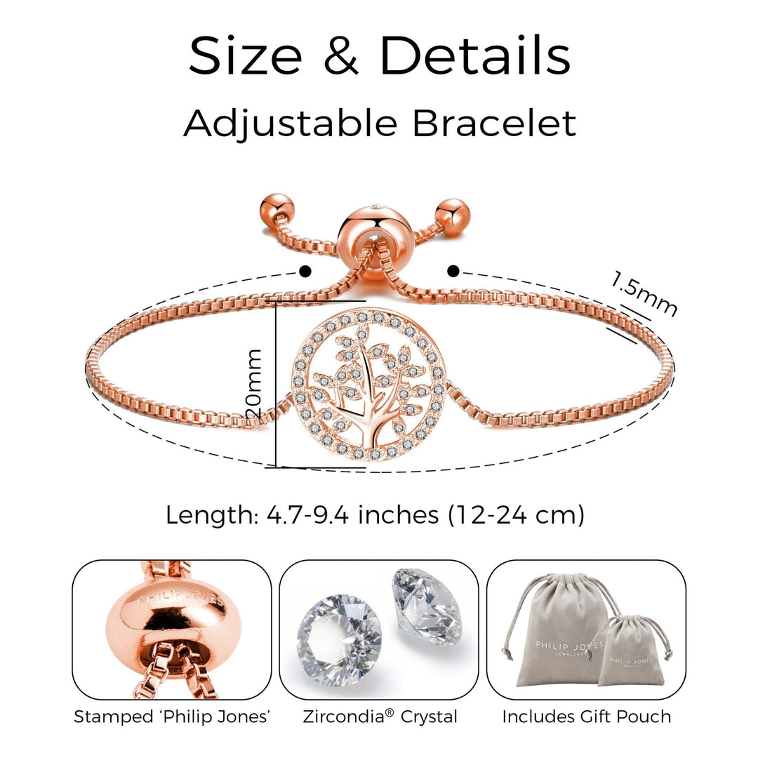 Rose Gold Plated Tree of Life Bracelet Created with Zircondia® Crystals - Philip Jones Jewellery