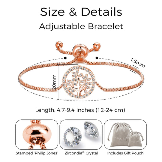 Rose Gold Plated Tree of Life Bracelet Created with Zircondia® Crystals - Philip Jones Jewellery