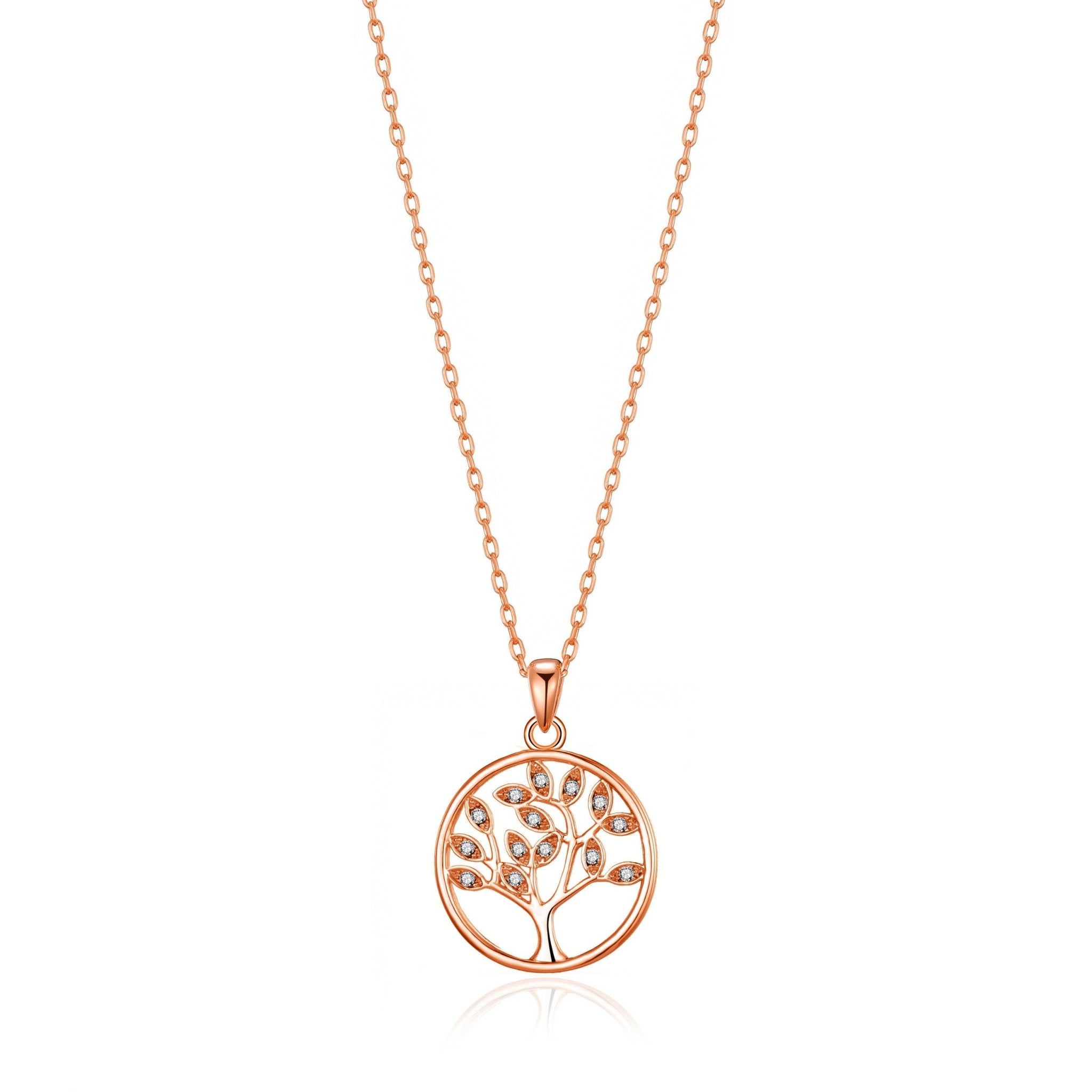 Rose Gold Plated Tree of Life Necklace Created with Zircondia® Crystals - Philip Jones Jewellery