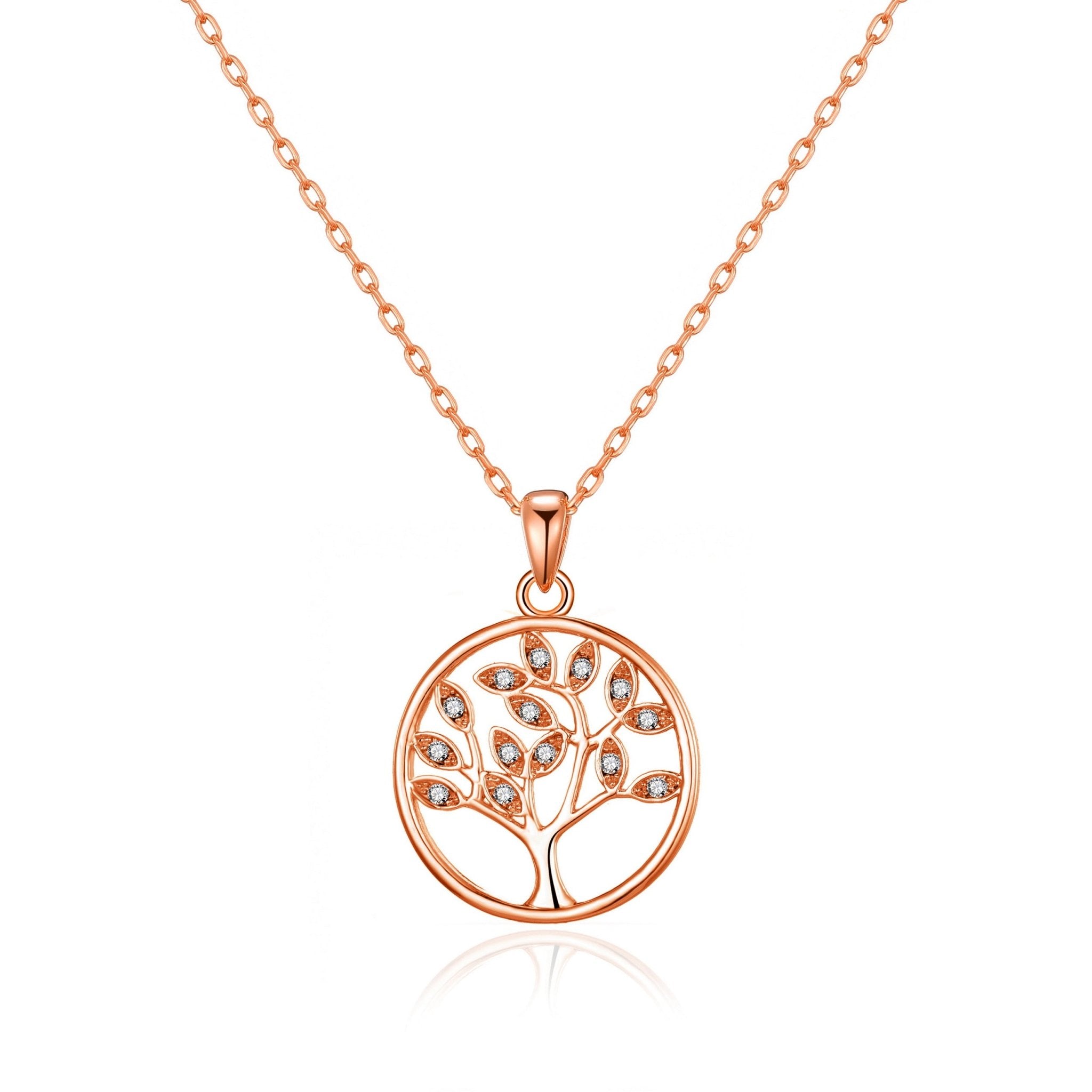 Rose Gold Plated Tree of Life Necklace Created with Zircondia® Crystals - Philip Jones Jewellery