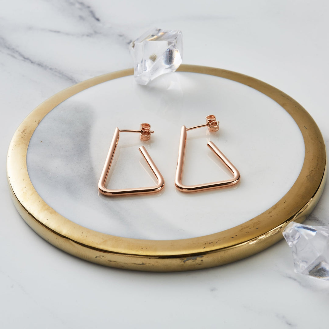 Rose Gold Plated Triangle Hoop Earrings - Philip Jones Jewellery