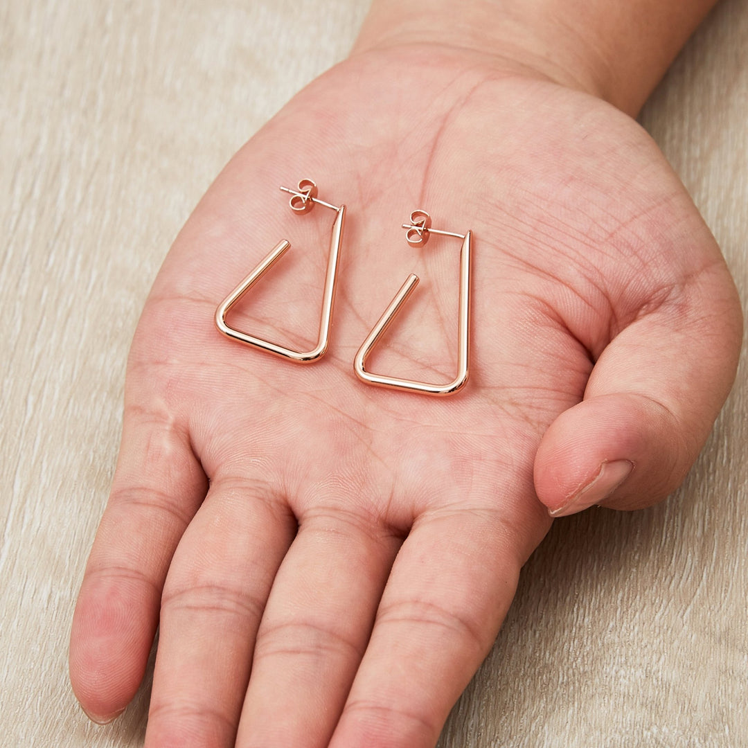 Rose Gold Plated Triangle Hoop Earrings - Philip Jones Jewellery