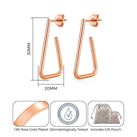 Rose Gold Plated Triangle Hoop Earrings - Philip Jones Jewellery