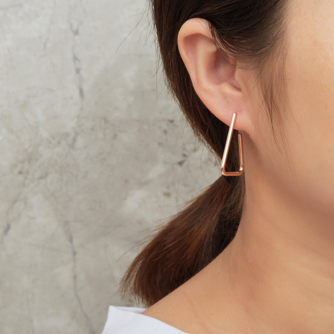 Rose Gold Plated Triangle Hoop Earrings - Philip Jones Jewellery
