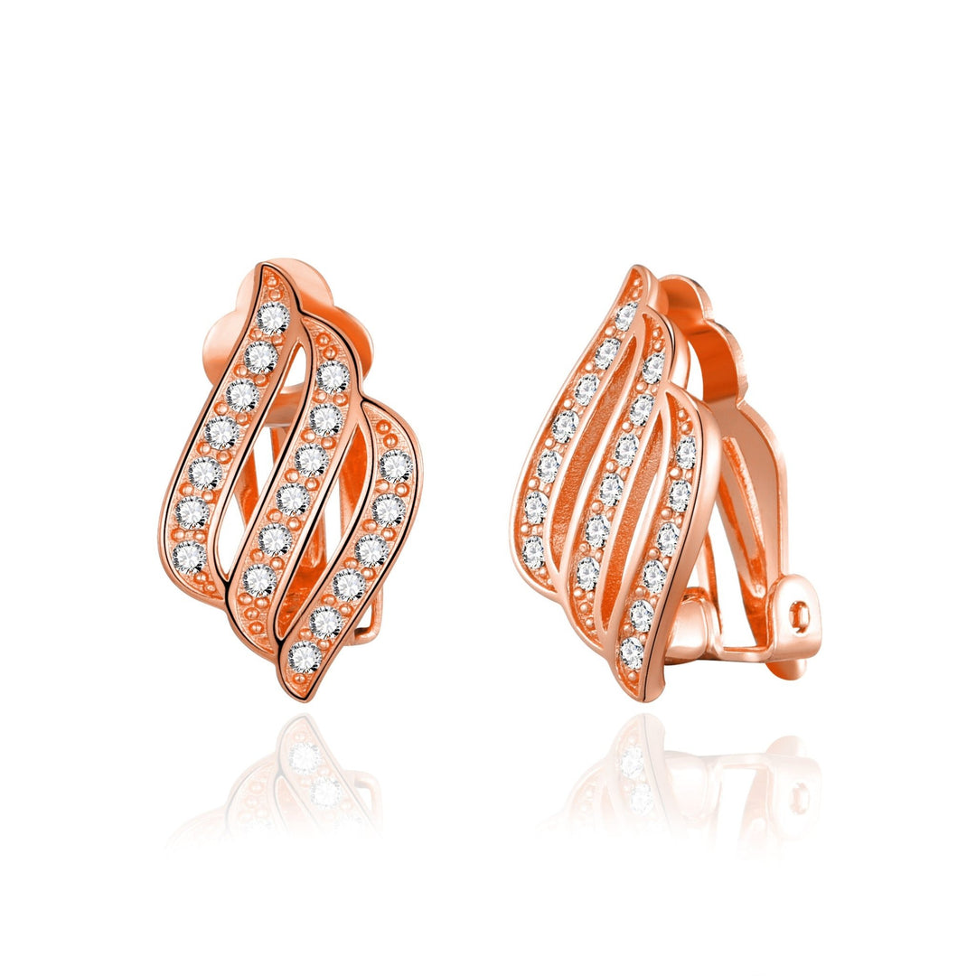 Rose Gold Plated Triple Row Clip On Earrings Created with Zircondia® Crystals - Philip Jones Jewellery
