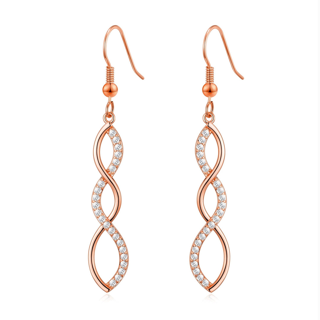 Rose Gold Plated Twist Drop Earrings Created with Zircondia® Crystals - Philip Jones Jewellery