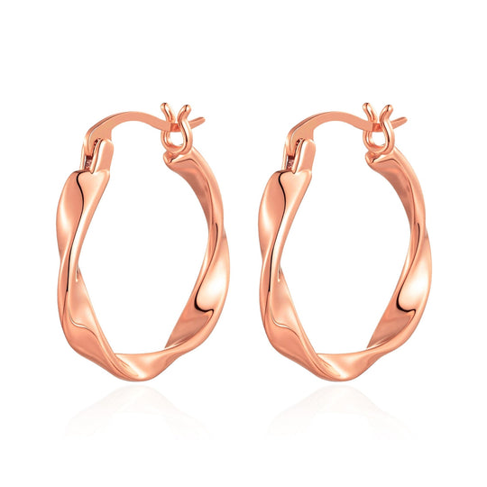 Rose Gold Plated Twist Hoop Earrings - Philip Jones Jewellery