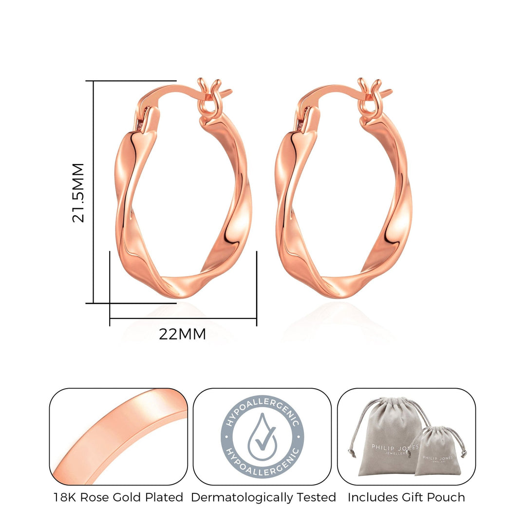 Rose Gold Plated Twist Hoop Earrings - Philip Jones Jewellery