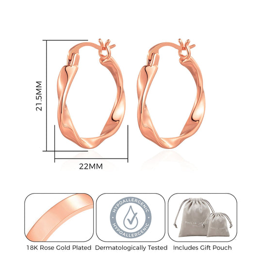 Rose Gold Plated Twist Hoop Earrings - Philip Jones Jewellery