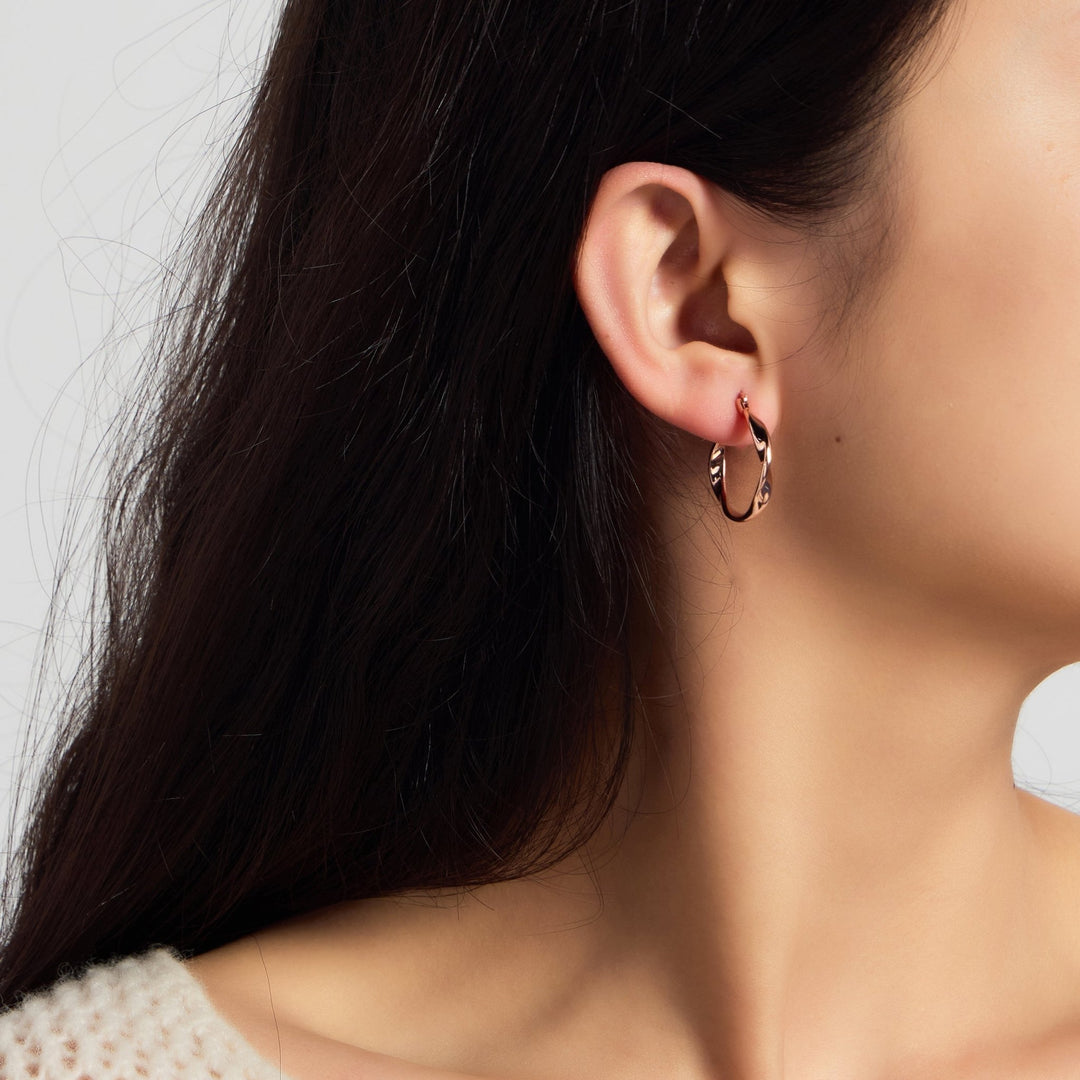 Rose Gold Plated Twist Hoop Earrings - Philip Jones Jewellery