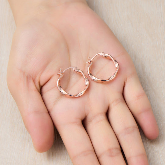 Rose Gold Plated Twist Hoop Earrings - Philip Jones Jewellery