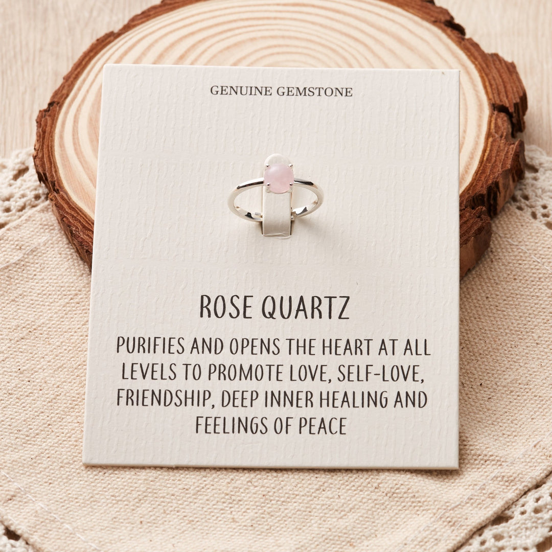Rose Quartz Adjustable Ring with Quote Card - Philip Jones Jewellery