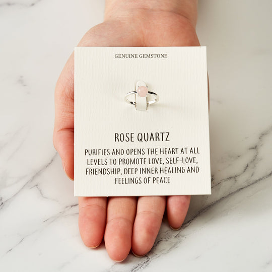 Rose Quartz Adjustable Ring with Quote Card - Philip Jones Jewellery