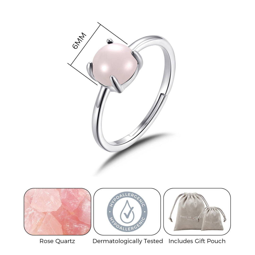 Rose Quartz Adjustable Ring with Quote Card - Philip Jones Jewellery