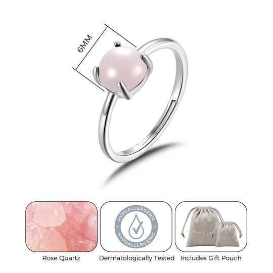 Rose Quartz Adjustable Ring with Quote Card - Philip Jones Jewellery